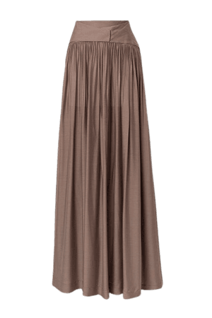 Net Sustain Ripple Gathered Washed-satin Maxi Skirt - Brown