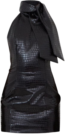 Black Croc PU Bow Detail Bodycon Dress | PrettyLittleThing USA