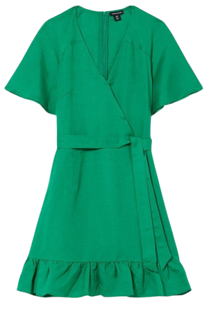 Linen Angel Sleeve Wrap Front Dress | Karen Millen