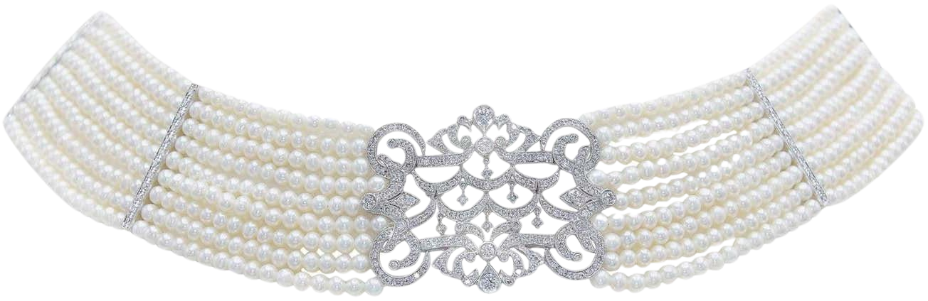 Pearl Diamond 14 Karat Gold Choker Necklace