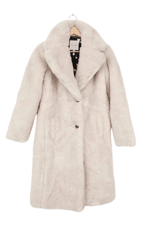 Avec Les Filles - Cream Faux Fur Coat - Collared Longline Coat