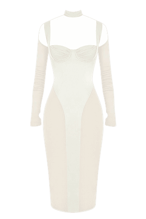 Clothing : Midi Dresses : 'Talika' Ivory Corset Midi Dress