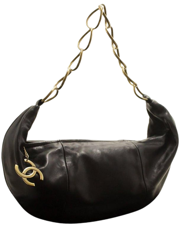 Chanel Half Moon Lambskin Chain Black Leather Zipper Shoulder Bag For Sale at 1stdibs