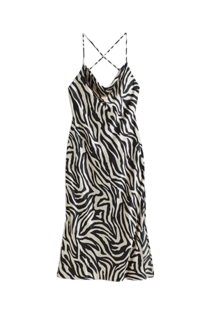 Satin Slip Dress - Black/zebra print - Ladies | H&M US