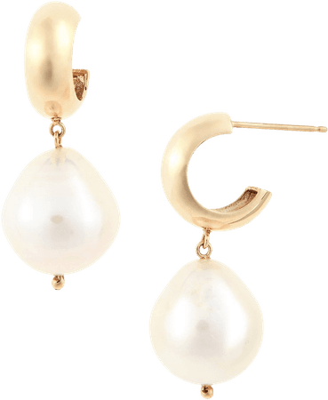 Pearl Drop Huggie Hoop Earrings