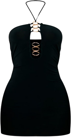 Black Slinky Multi Ring Halter Bodycon Dress | PrettyLittleThing USA