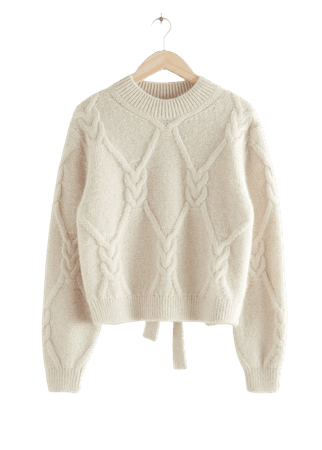 Open Back Cable Knit Sweater - Light Beige - Sweaters - & Other Stories