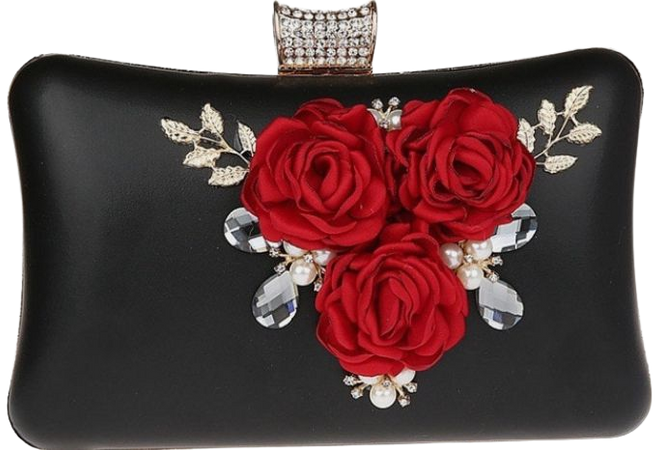 black and red clutch purse