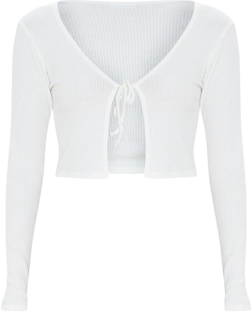 White Front Tie Crop Sweater