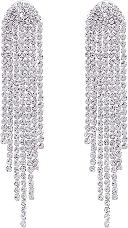 Amazon.com: SELOVO Clear Austrian Crystal Chandelier Tassel Long Big Statement Chain Dangle Drop Earrings Silver Tone: Clothing, Shoes & Jewelry