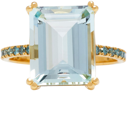 18K Aquamarine And Blue Diamond Ring by Yi Collection | Moda Operandi