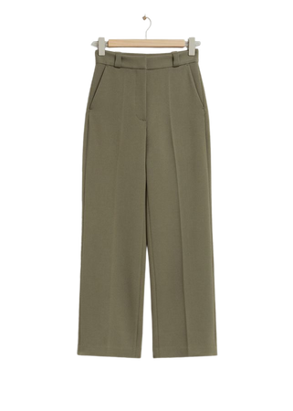 Wide Press Crease Trousers - Khaki Green - Straight Trousers - & Other Stories US