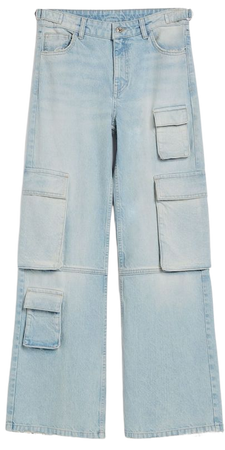 Faded multi-pocket cargo jeans - Denim - Woman | Bershka