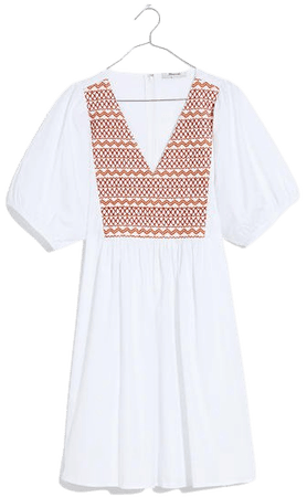Embroidered Poplin V-Neck Mini Dress