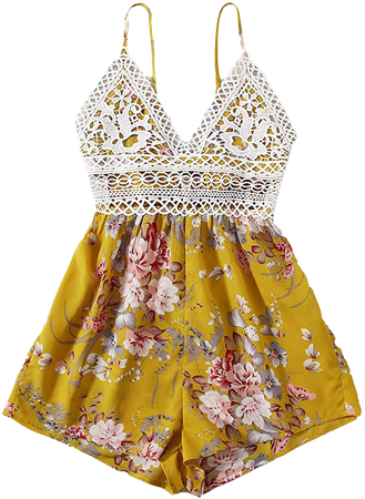 Amazon.com: SheIn Women's Boho Crochet V Neck Halter Backless Floral Lace Romper Jumpsuit Small Floral Yellow#2: Clothing