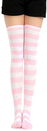 Amazon.com: COSPROFE Japanese Women’s Over Knee Striped Socks Thigh High Long Casual Tube Cosplay Stockings (Pink+White Wide): Gateway