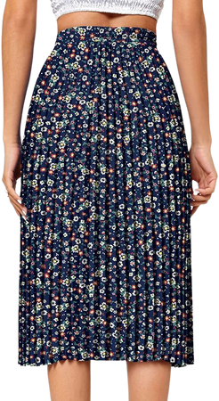 Amazon.com: Aodemo Women's Summer High Elastic Waist Pleated Chiffon Skirt Swing A line Midi Skirts XL, Floral Navy Blue : Clothing, Shoes & Jewelry