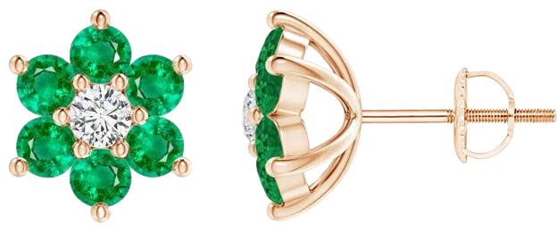 Emerald flower stud earrings