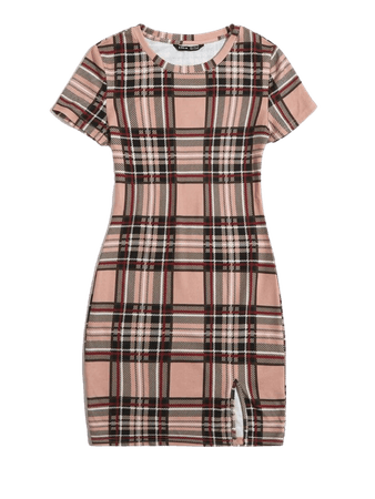 SHEIN Plaid Split Hem Bodycon Dress | SHEIN USA