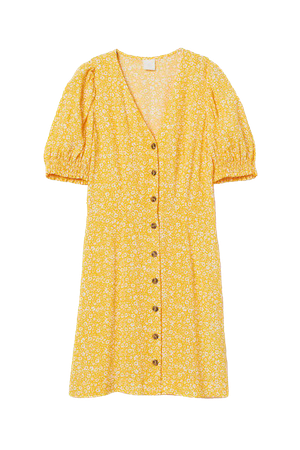 Puff-sleeved Dress - Yellow