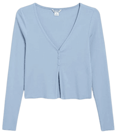 Ribbed v-neck cardigan - Light blue - Tops - Monki GB