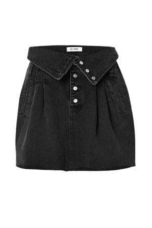 80s Fold-over Denim Mini Skirt - Black