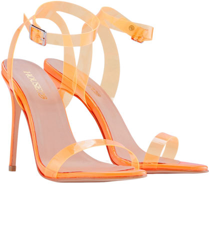 Shoes: 'GHOST' Neon Orange Straps Nude Sandals