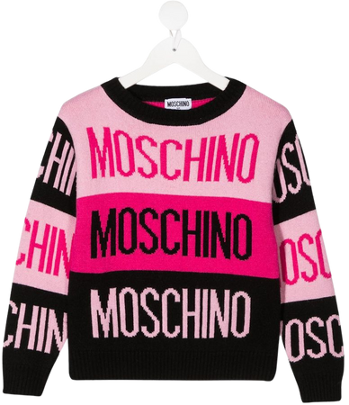 Shop pink & black Moschino Kids contrast knit logo sweater with Express Delivery - Farfetch