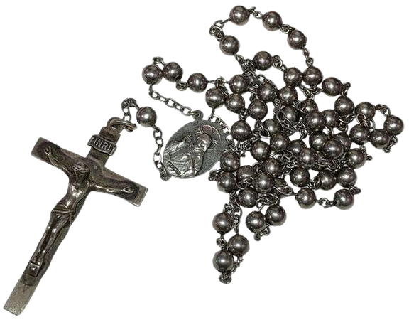 *clipped by @luci-her* Vintage Silver 19th Century Sterling Bead Rosary with Crucifix Necklace - Tradesy