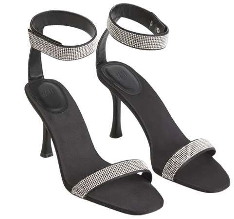 Rhinestone-embellished Heeled Sandals - Black - Ladies | H&M US