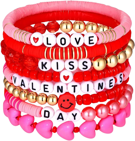 Amazon.com: XOCARTIGE Valentine's Day Bracelets for Women Pink Red Heishi Clay Bracelets Beaded Stretch Bracelets Elastic Layering Heart Bracelets Boho Valentine's Day Gifts (Valentine's Day 2): Clothing, Shoes & Jewelry
