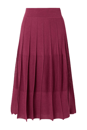 Burgundy Pleated ribbed-knit midi skirt | Agnona | NET-A-PORTER
