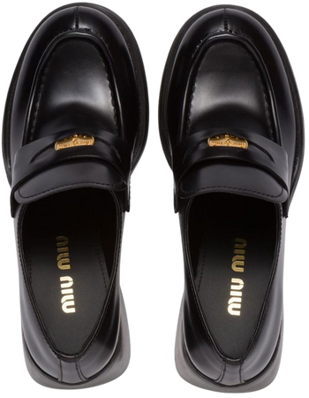 Miu Miu 75mm Heel Leather Penny Loafers - Farfetch