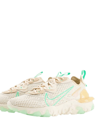 Nike React Vision sneakers in beige and green glow | ASOS