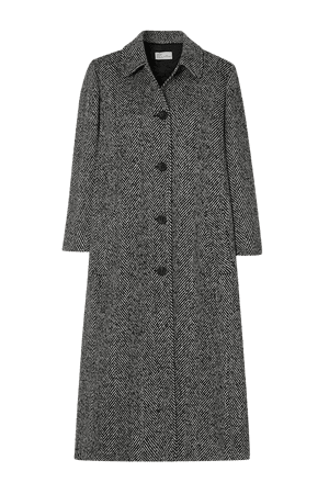Black Pleated herringbone tweed coat | REDValentino | NET-A-PORTER