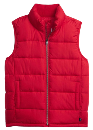 red puffer vest