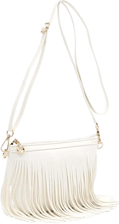 Small Fringe Crossbody Bag with Wrist Strap (White): Handbags: Amazon.com