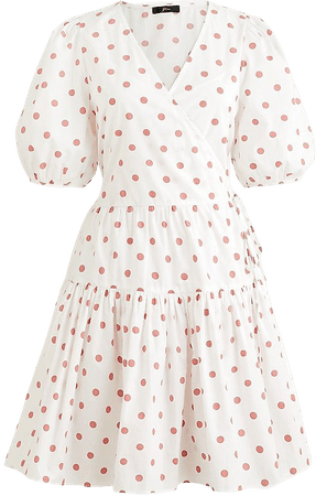 J.Crew: Puff-sleeve Cotton Poplin Wrap Dress In White Rose Dot For Women