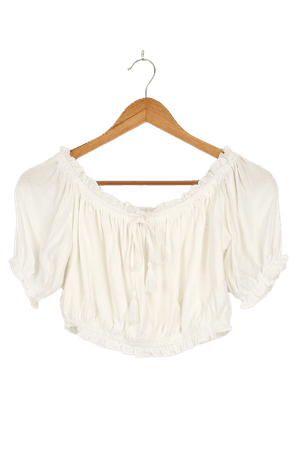 White Ruffled Crop Top - Puff Sleeve Top - Off-the-Shoulder Top - Lulus