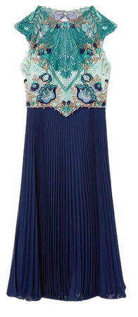 Petite Metallic Guipure Lace Pleated Skirt Midi Dress | Karen Millen