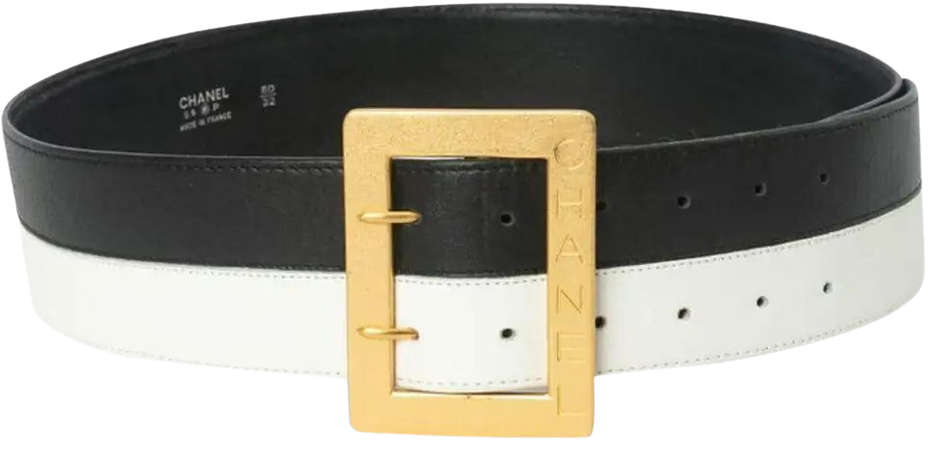 Chanel | Black and White Leather Belt; Spring-Summer Collection 1995 | 1stDibs