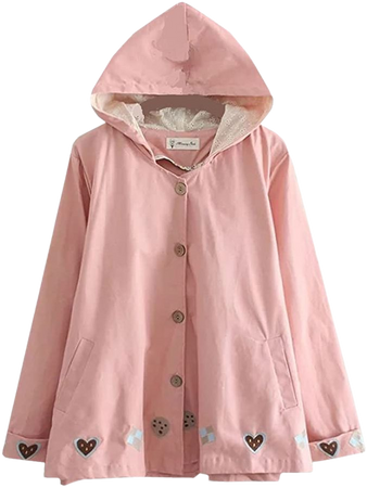 Women Harajuku Fashion Heart Embroidery Printed Jacket Pocket Kawaii Sweatshirt,Pink at Amazon Women’s Clothing store