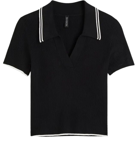 Rib-knit Top with Collar - Black - Ladies | H&M US