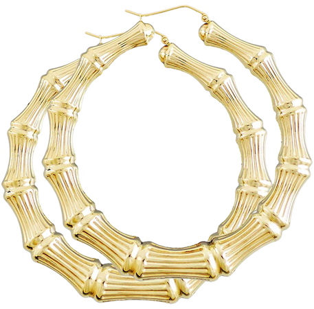 Amazon.com: Large 10k Yellow Gold Round Bamboo Hoop Earrings 2.9 Inches Diameter: Clothing, Shoes & Jewelry