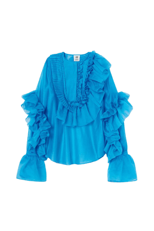 Voluminous Ruffled Blouse - Bright blue - Ladies | H&M US