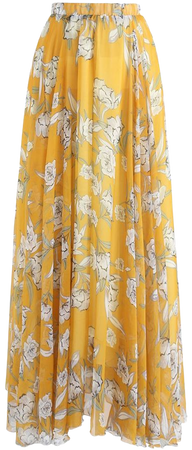 Flower Season Chiffon Maxi Skirt in Yellow - Retro, Indie and Unique Fashion