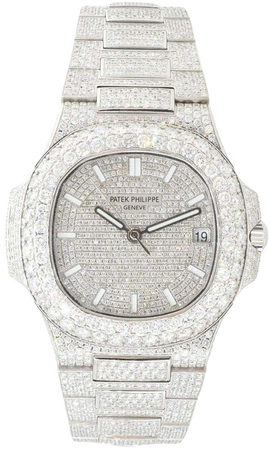 Patek Philippe Nautilus All Diamond 18 Karat Watch in Stock For Sale at 1stDibs
