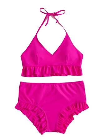 Ruffle Hem Halter Bikini Swimsuit | SHEIN USA