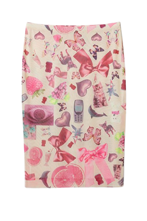 Mesh midi skirt - Pink Everything Cute Print - Monki WW