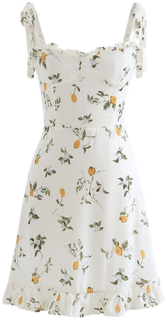 Cutie Lemon Branch Printed Tie-Strap Mini Dress - Retro, Indie and Unique Fashion